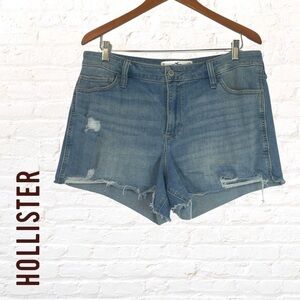HOLLISTER California Curvy Mid Rise Denim Shorts Size 33 Soft Stretch Blue